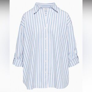 Blue and White Striped Button-Up Shirt